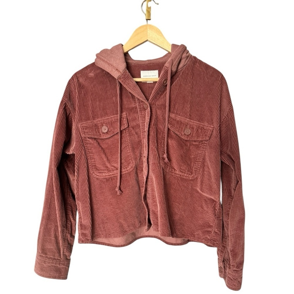 AE Cropped Oversized Corduroy Hooded Jacket - Medium